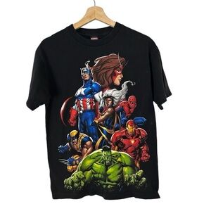 VTG Mad Engine Marvel Super Heroes Shirt‎ Adult Medium Black Short Sleeve Mens